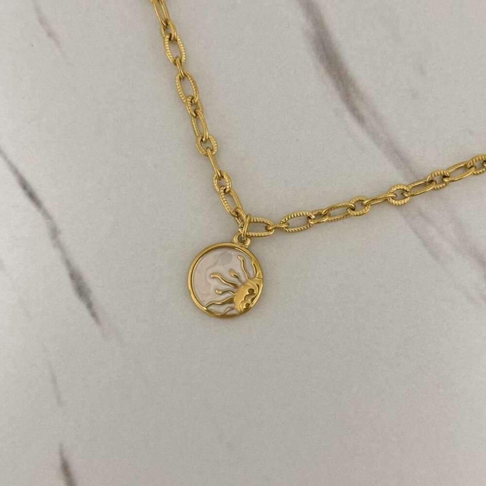 Sku 0437‎ vintage gold chain necklace With a moon stone pendant stainless steel